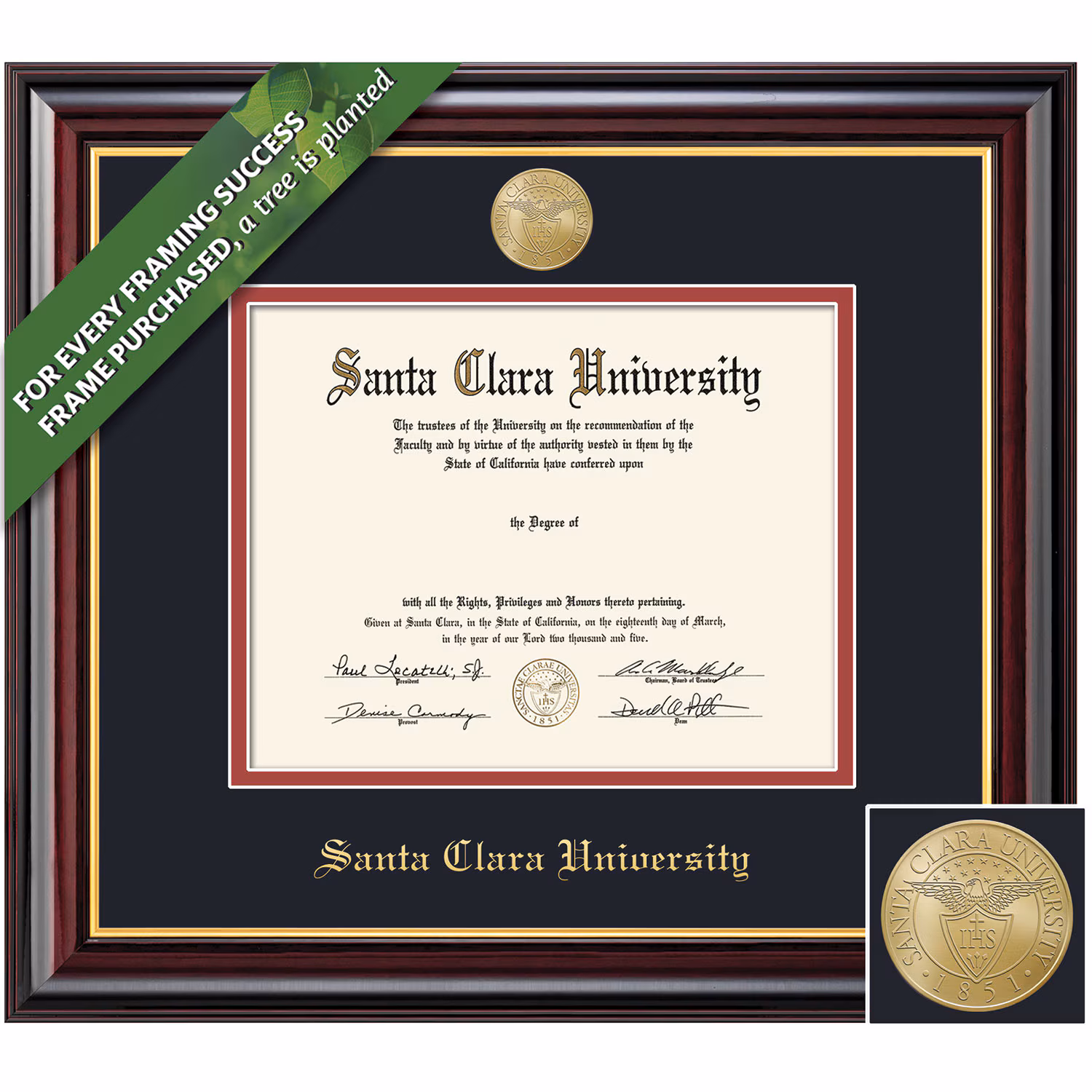 image of: Santa Clara University 8in x 10in Windsor Gold Medallion Diploma & Photo Frame