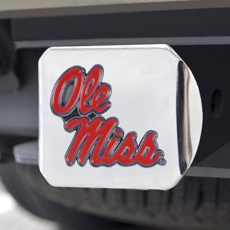 image of: Ole Miss Chrome Hitch Cover with Color Emblem