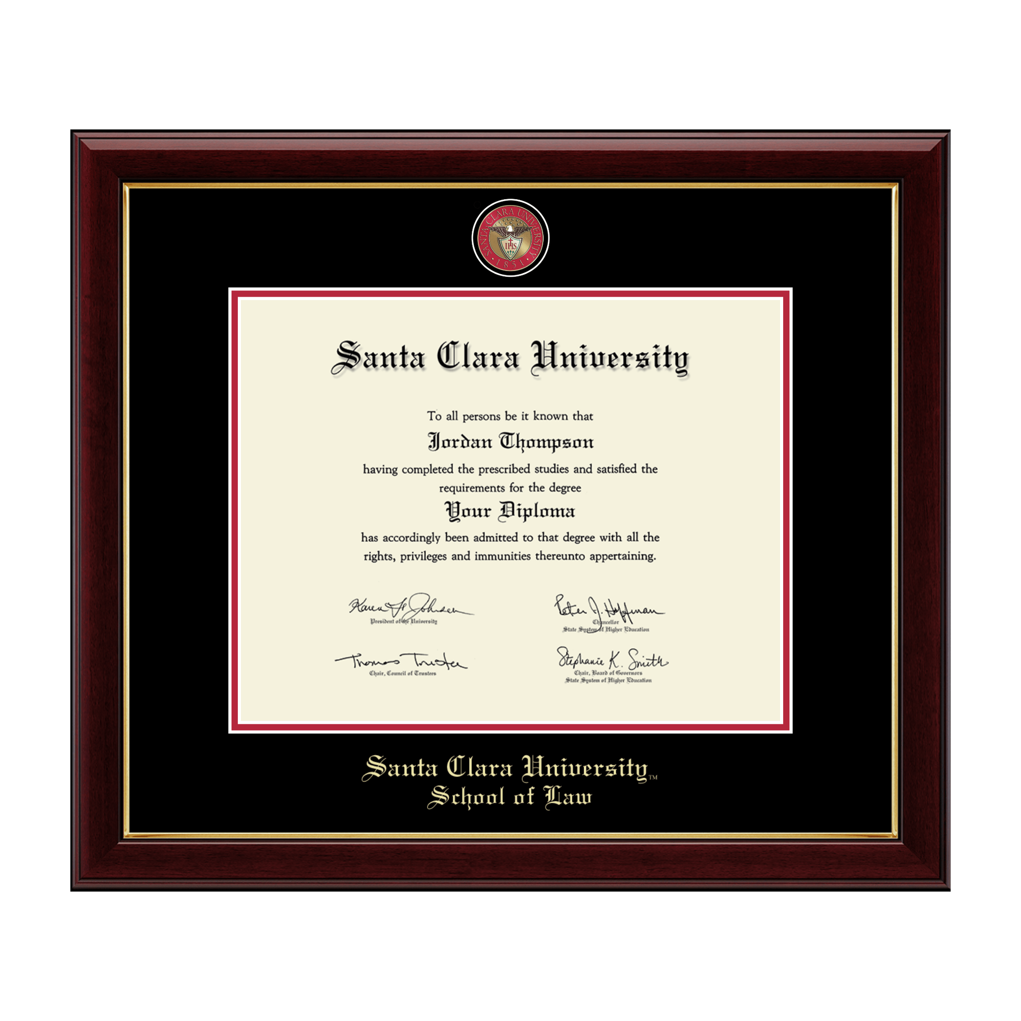 image of: Santa Clara University 11in x 14in Masterpiece School of Law Diploma Frame, Cherry