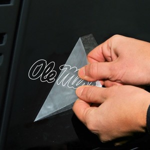 image of: Ole Miss White Hollow Script Decal 4x4