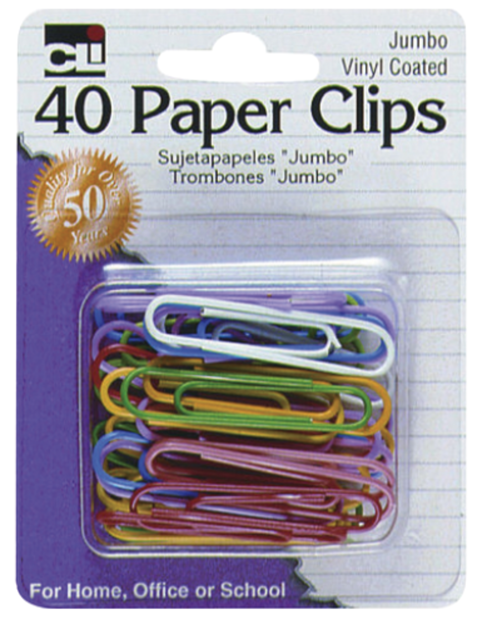 image of: Charles Leonard Paper Clips - Asst Jumbo 40Pk BP Vinyl