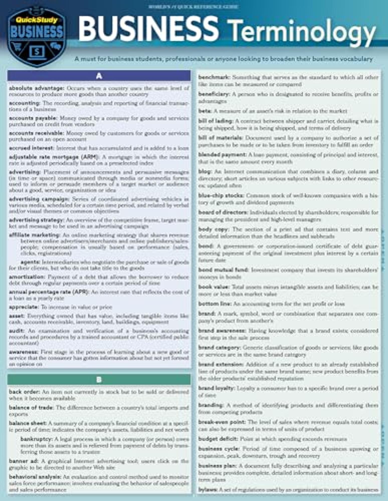 Product image 1 of 1 for BARCHARTS / Quick Study Business Terminology