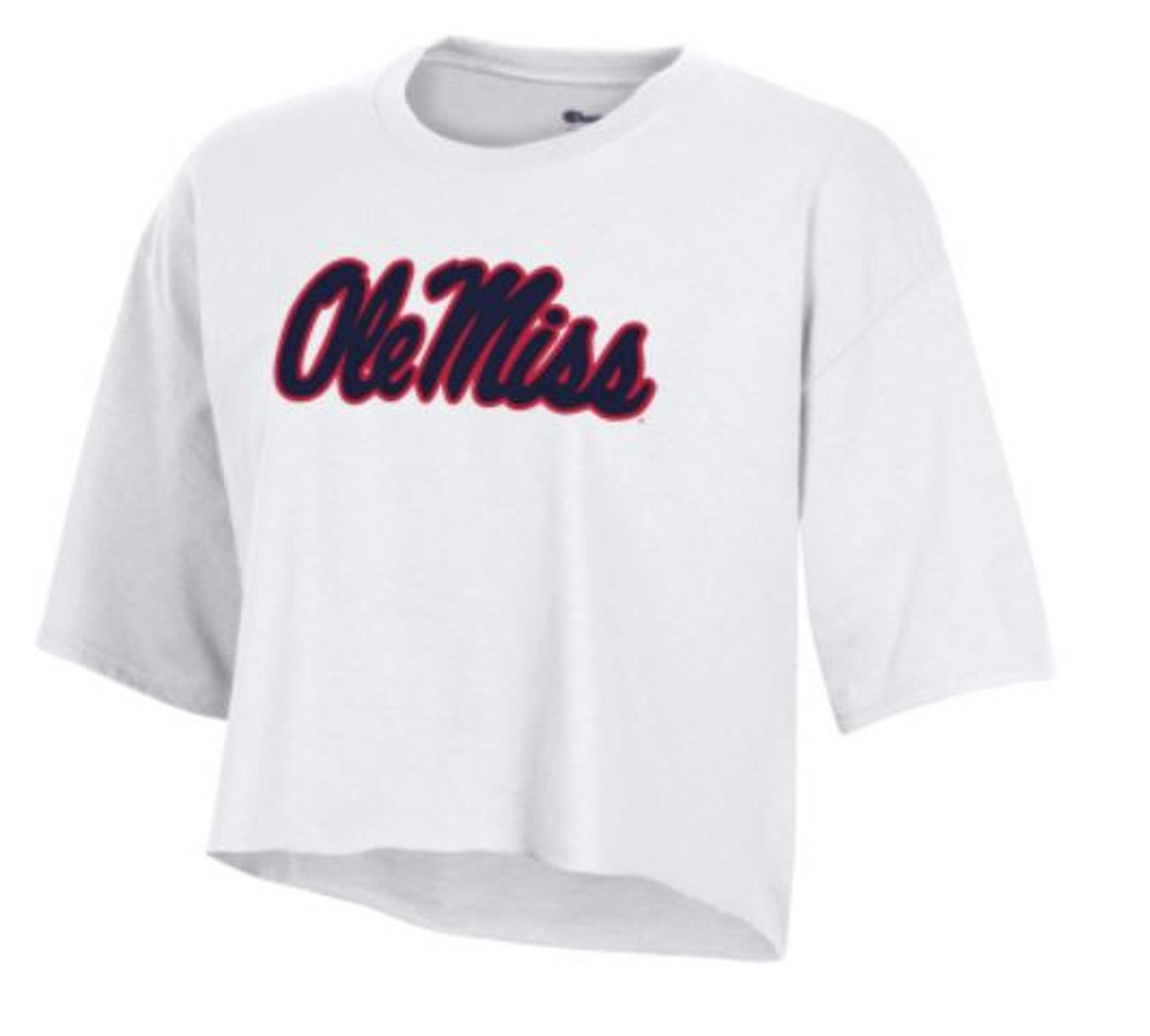 image of: Women's Ole Miss Script Boyfriend Crop Short Sleeve Tee