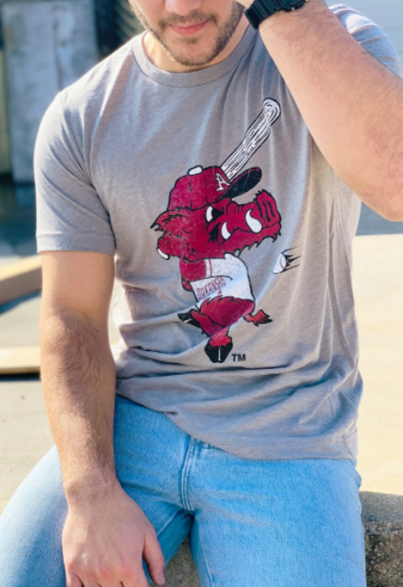 image of: Arkansas Razorbacks Baseball Batting Ribby Triblend T-Shirt - Grey