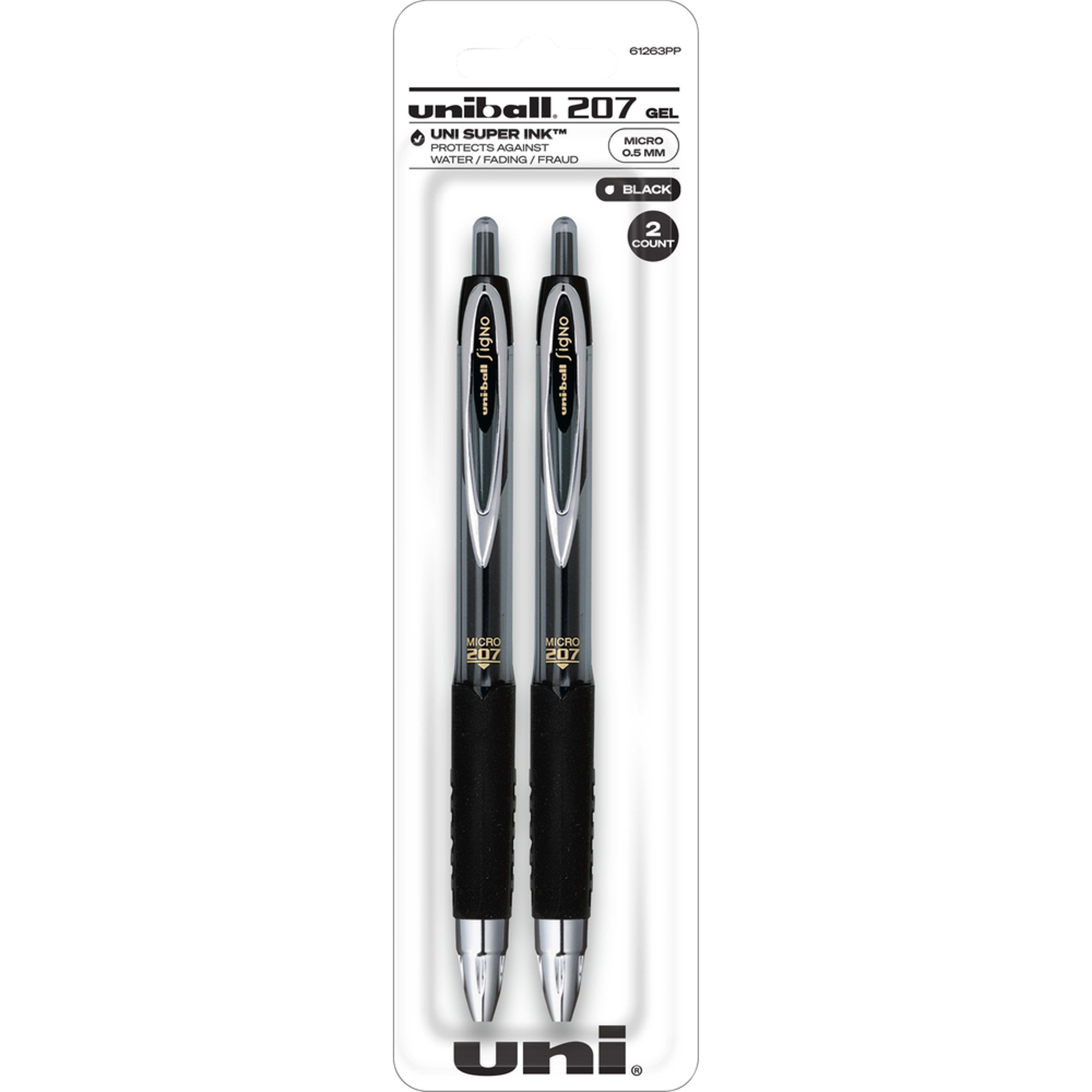 image of: uni-ball Signo 207 Retractable Gel Pen - Black .5mm 2Pk BP