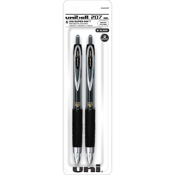 uni-ball Signo 207 Retractable Gel Pen - Black .5mm 2Pk BP; $5.99