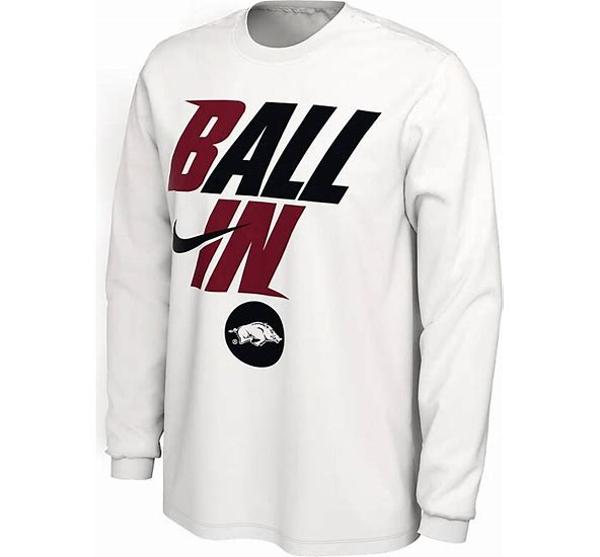 Arkansas Razorbacks Nike Ball In Long Sleeve Tee; $40.00