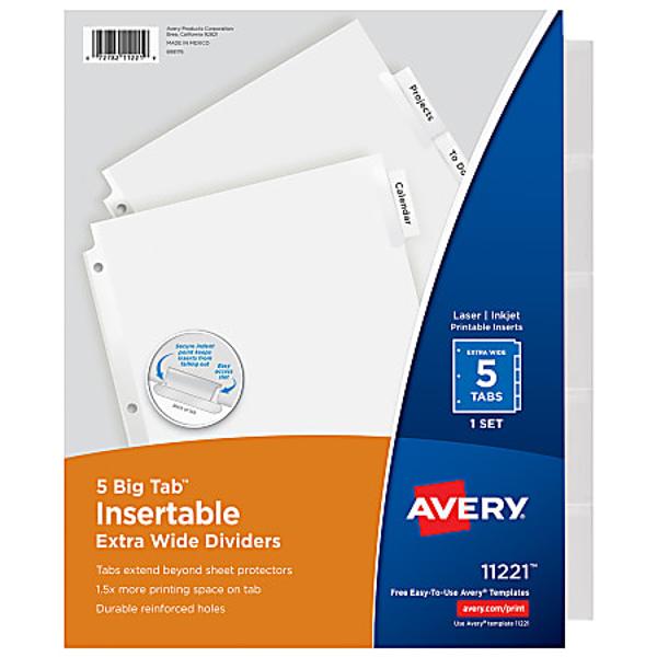 Avery Big Tab Extra-Wide Insertable Dividers, Clear, 5 Pack; $2.11