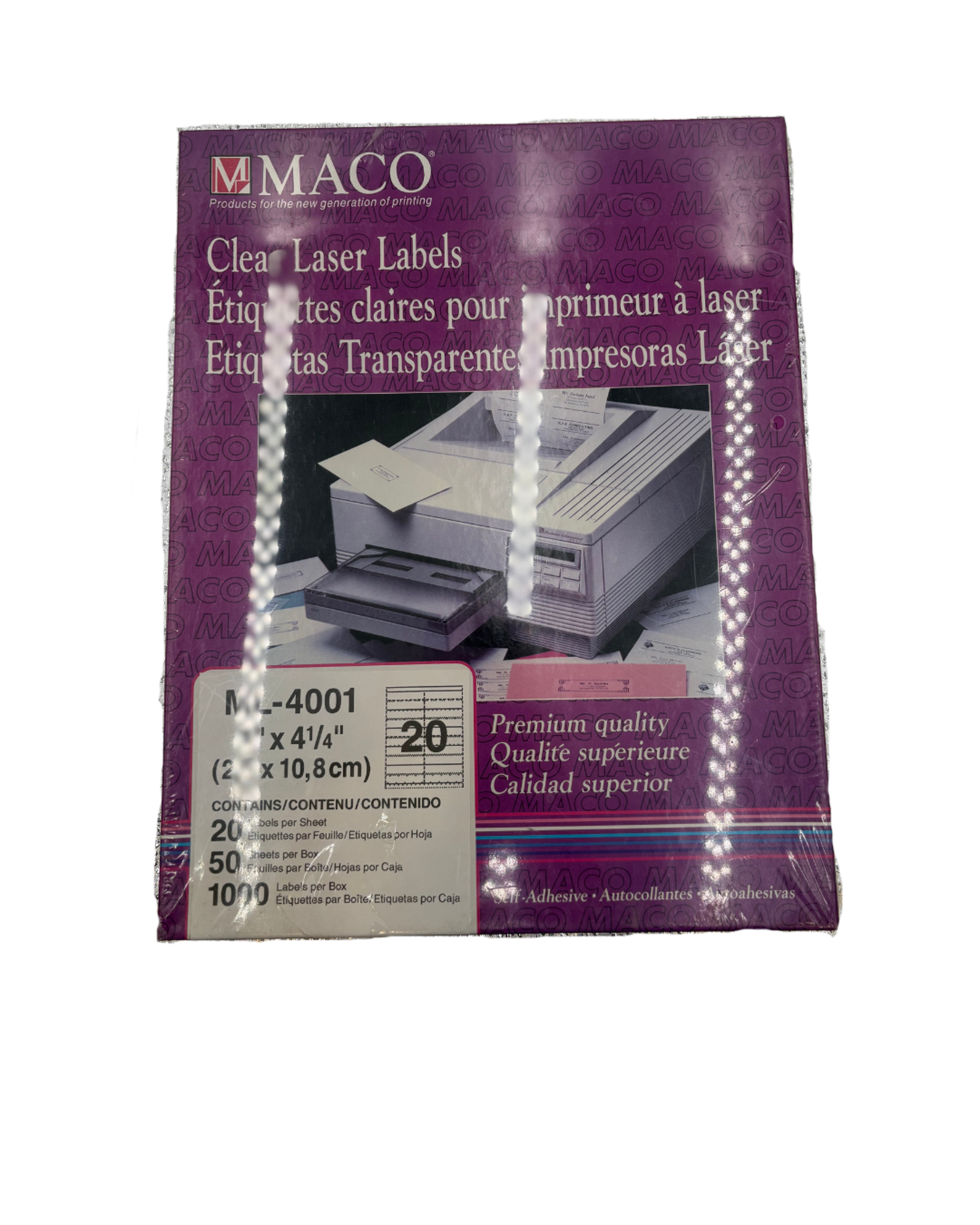 image of: MACO LASER LABELS CLEAR 50/SHEETS 1X4