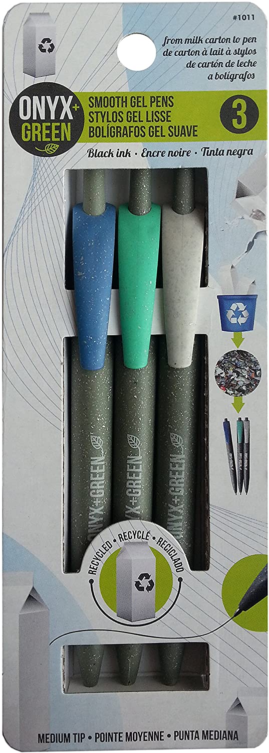Product image 1 of 1 for Onyx Green 3pk retractable ballpoint pens recycled milk carton med blk