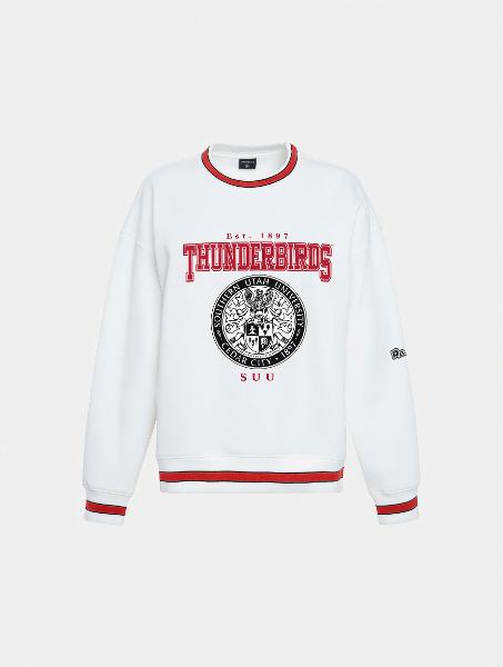 Hype & Vice Women’s Premium Thunderbirds SUU Seal Crew White; $89.99