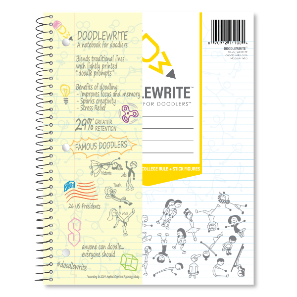SPIRAL 1 SUBJECT DOODLE WRITE WIDE MARGIN; $6.49