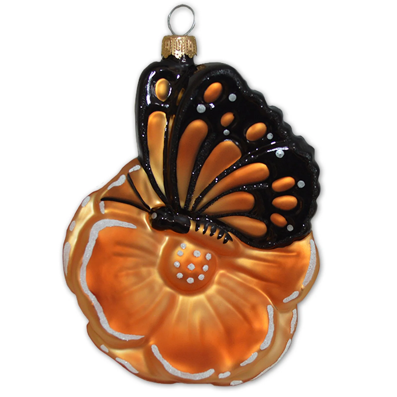 Product image 2 of 4 for California Poppy and Monarch Butterfly Glass Christmas Ornament