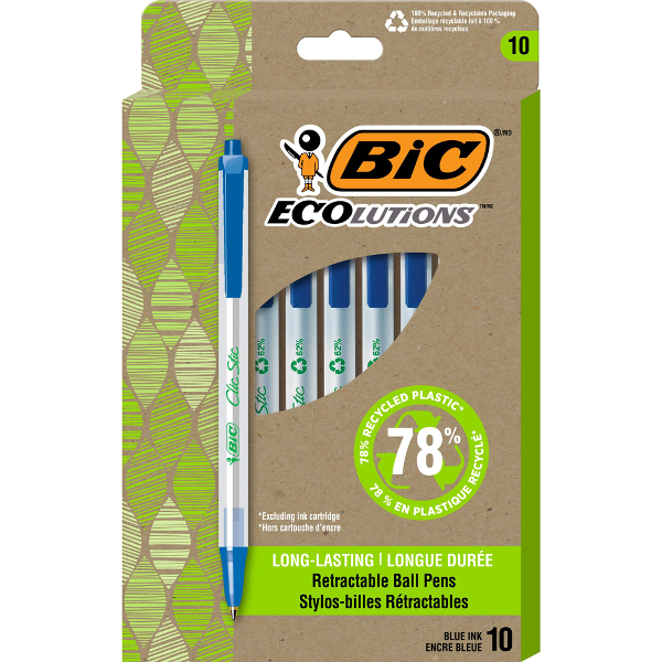 BIC ECOlutions Recycled Clic Stic Retractable Ballpoint Pen Blue; $8.98