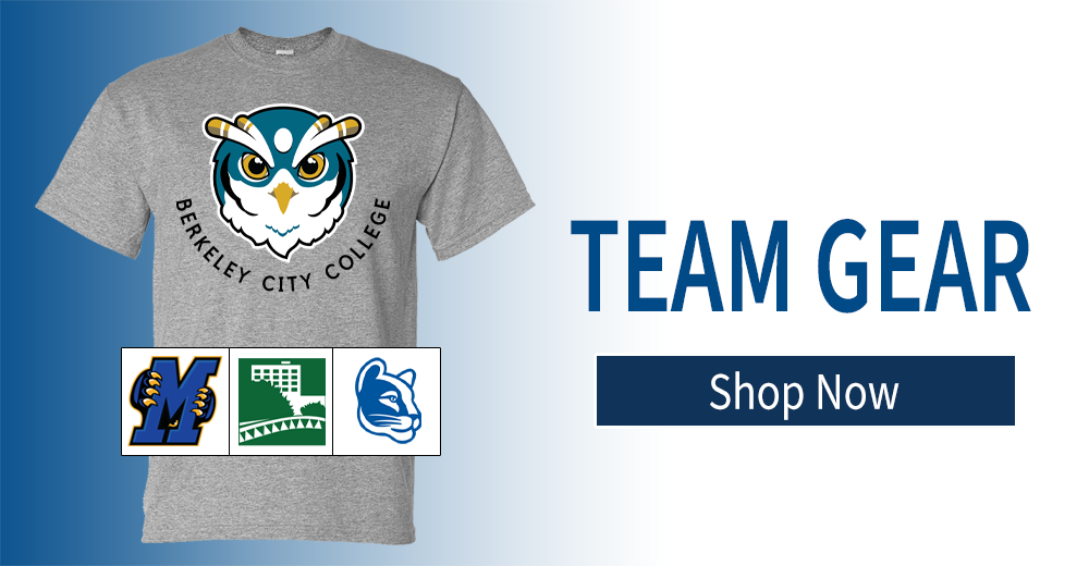 Team gear: grey T-shirt displaying the BCC logo, campus logo options, Shop Now button