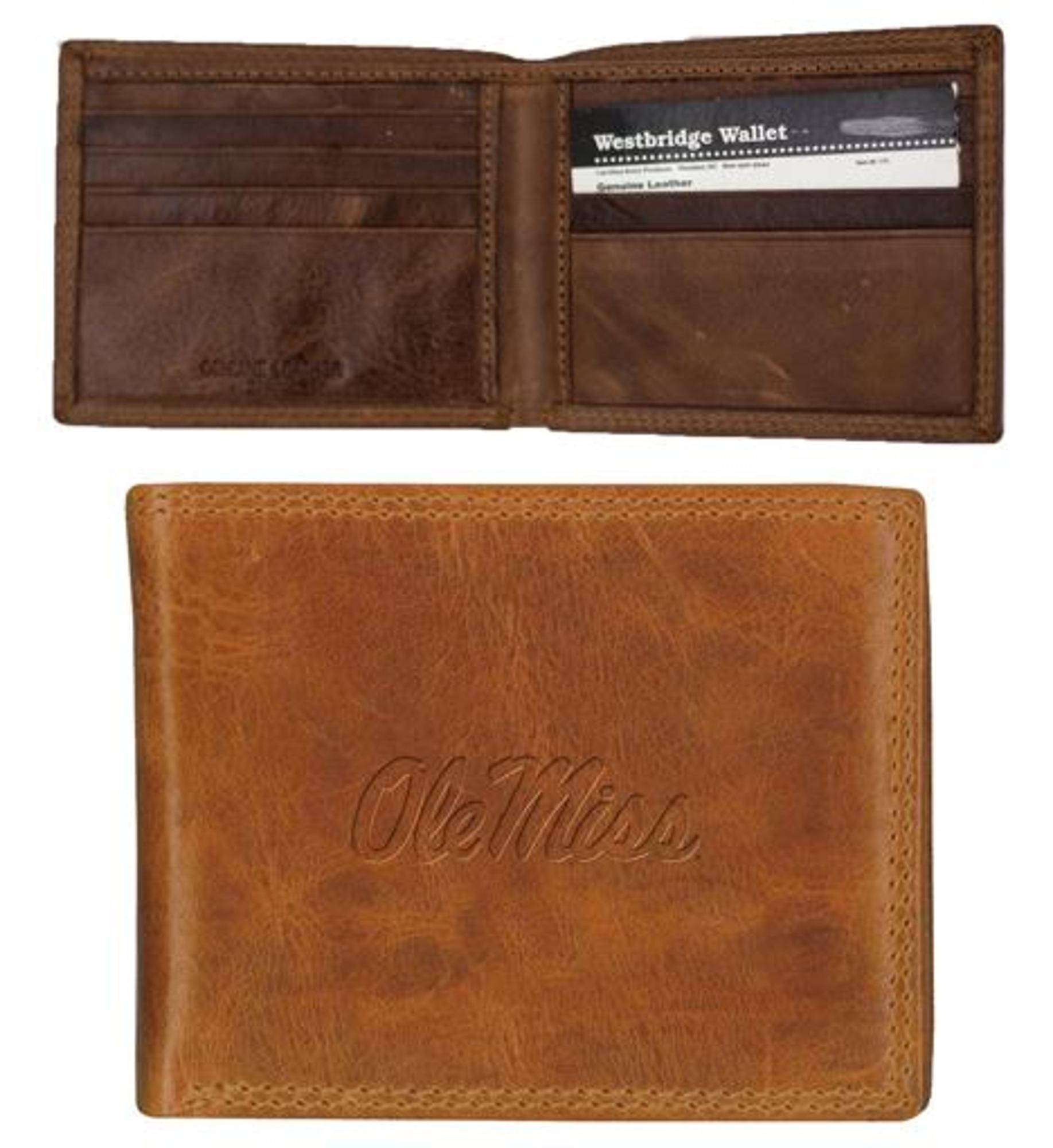 image of: Ole Miss Westbridge Embossed Leather Billfold Wallet Tan