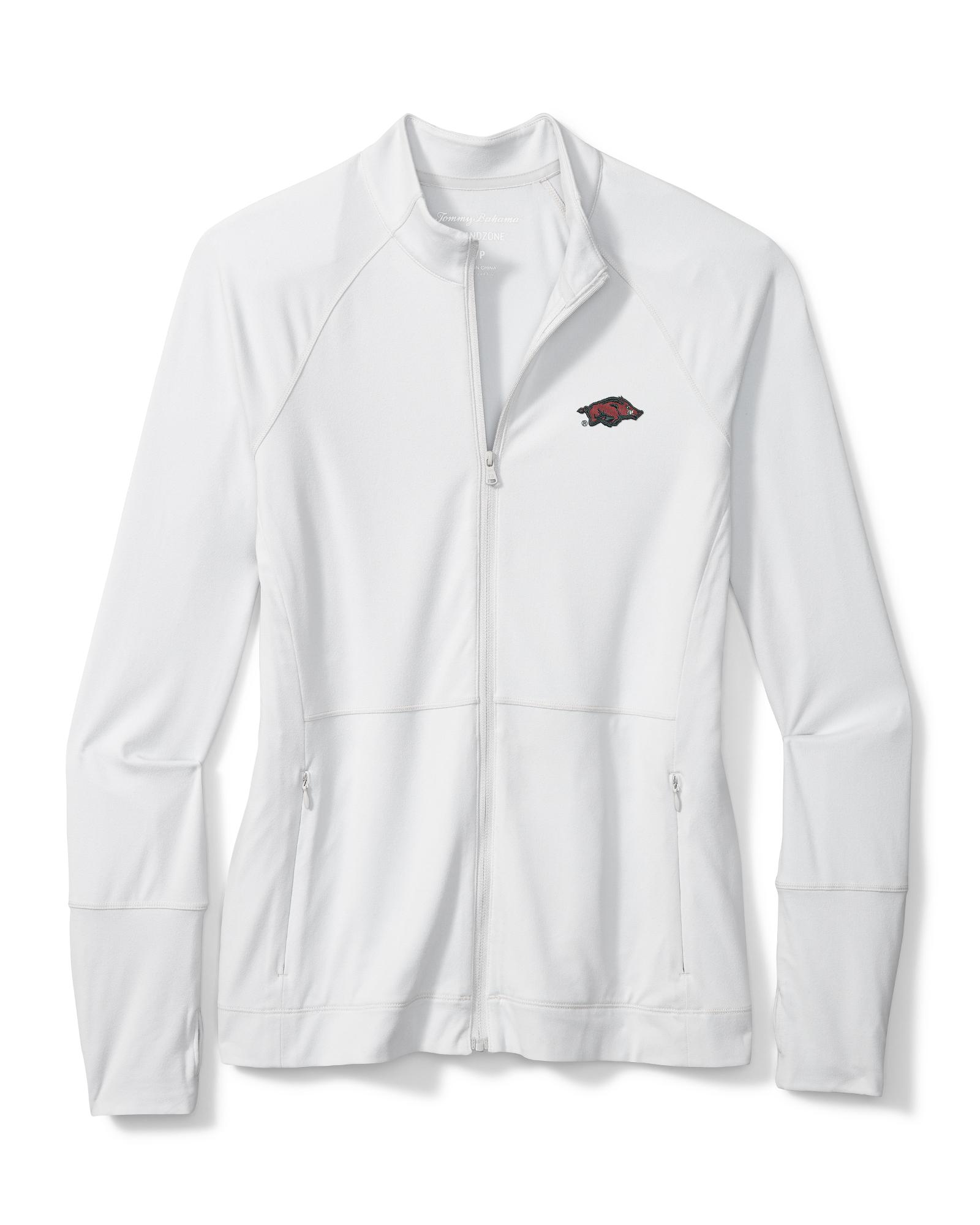 image of: Arkansas Razorbacks Tommy Bahama Ariana Mock Neck Full Zip - LT Titanium Heather