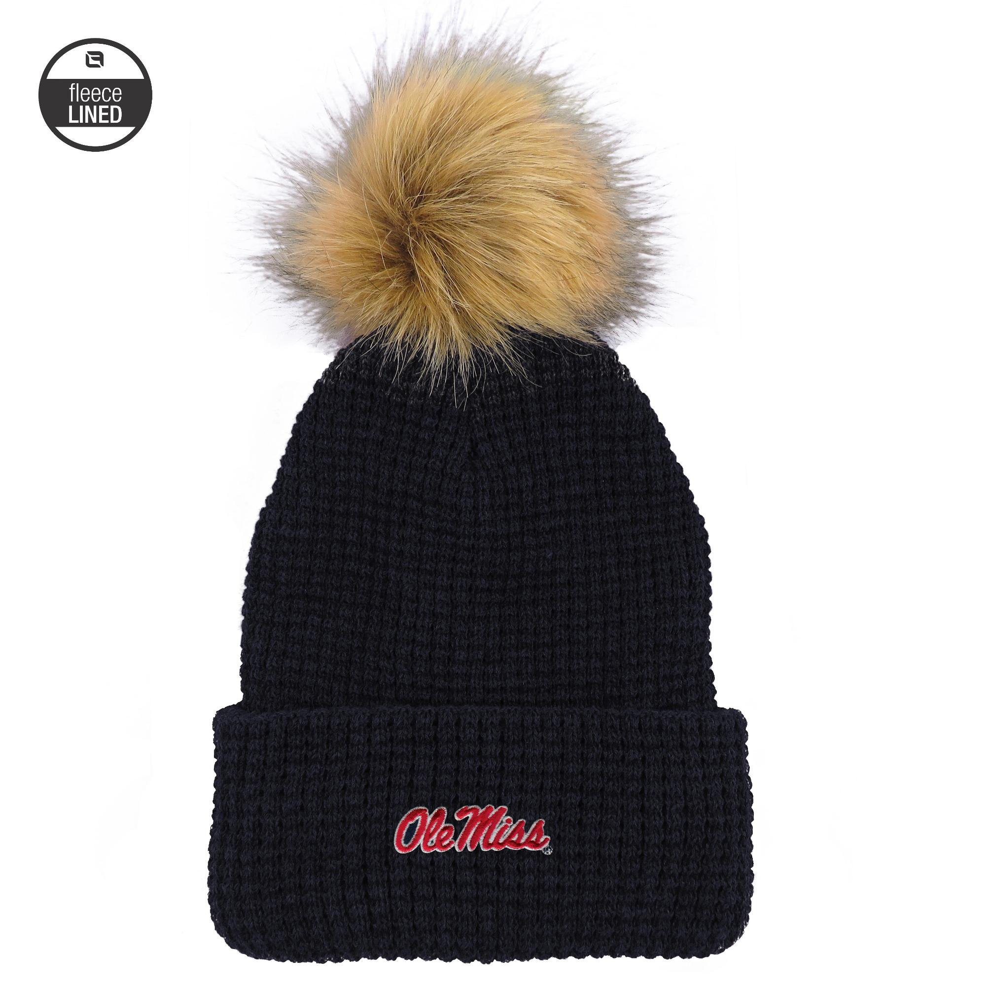 image of: Women's Ole Miss Script Belgian Waffle Knit Beanie Navy