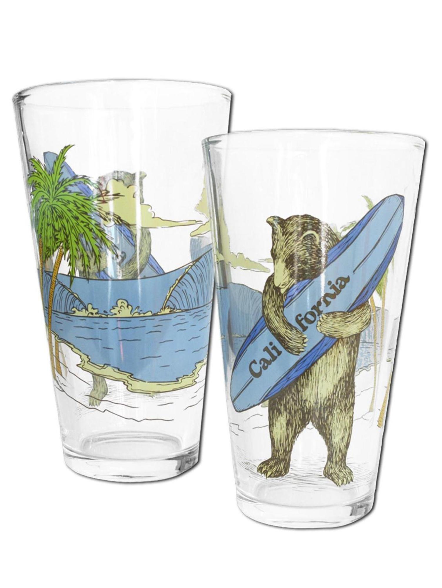 California Surfing Bear 16oz Pint Glass