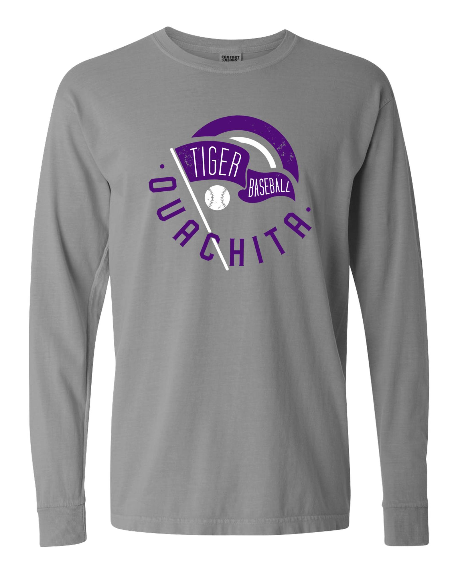 image of: Ouachita Tiger Baseball Comfort Color Long Sleeve Tee
