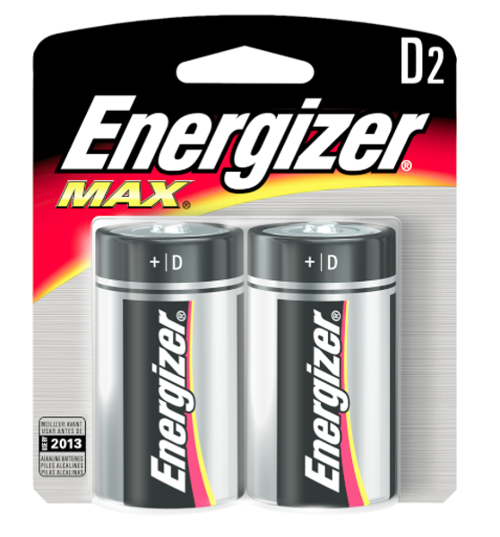 Energizer D2 MAX Alkaline Batteries, 2 Pack; $6.09