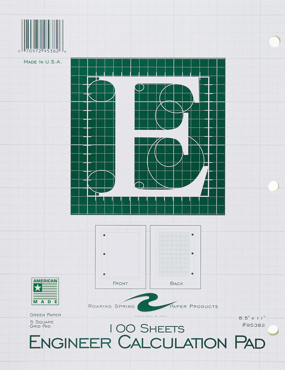 image of: ROA Engineer Computation Pad - Green 8.5x11in 100Sht
