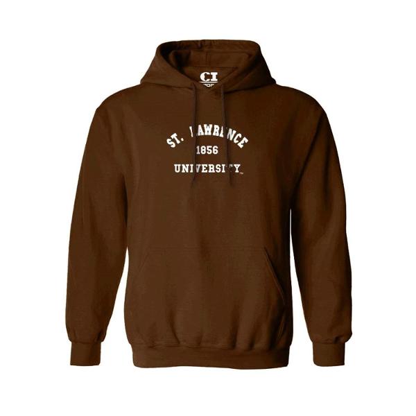 Dark Chocolate Hood Sweatshirt with 1856; $58.95