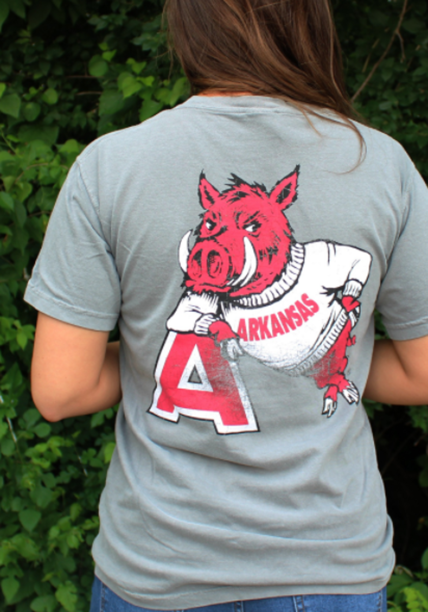 image of: Arkansas Razorbacks Comfort Color Hog Leaning on A Tee