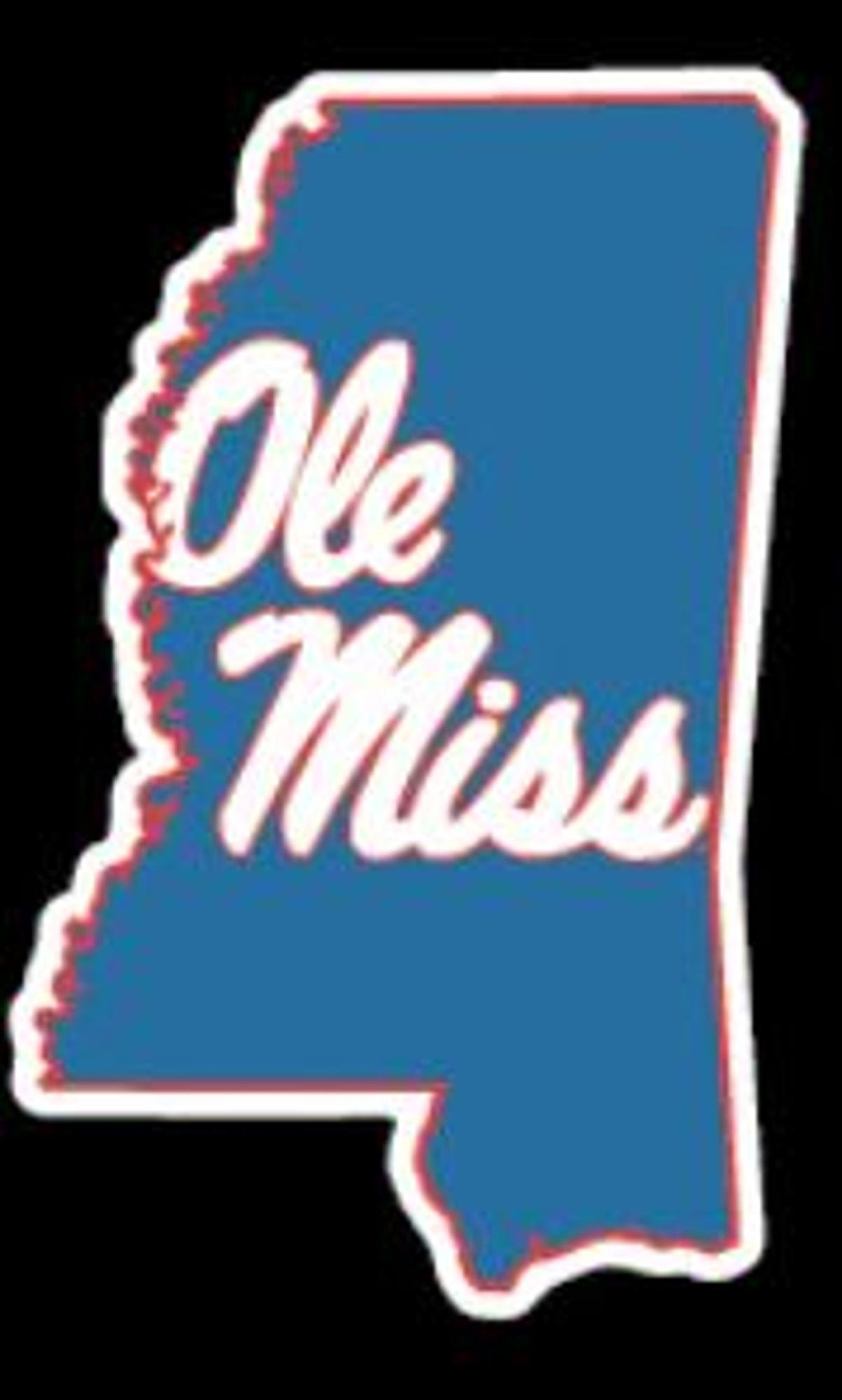 image of: Powder Blue Ole Miss State Script Dizzler Sticker 2in