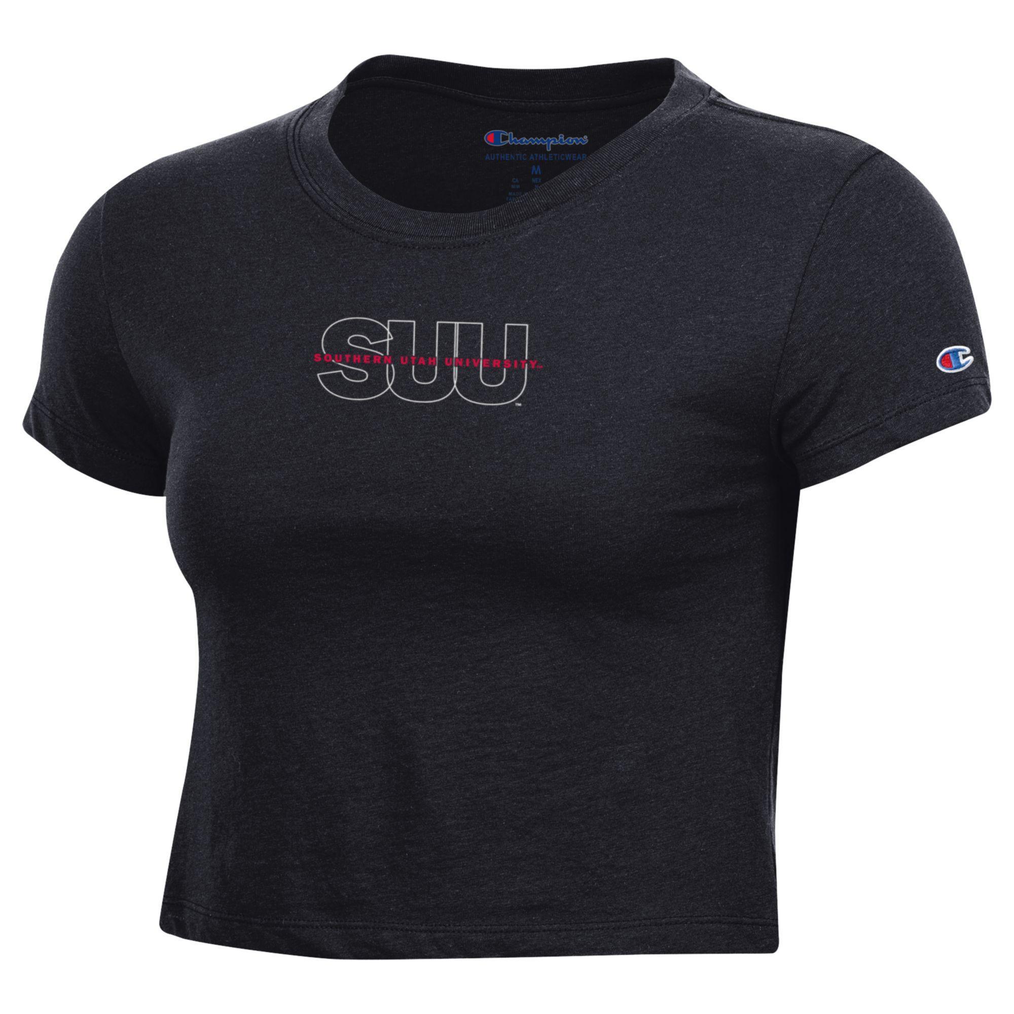 image of: CHAMPION LADIES S/S TEE CROP BLACK SUU/SOU