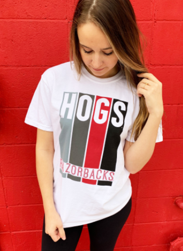 Arkansas Razorbacks Comfort Color Hogs Block Short Sleeve Tee; $34.00