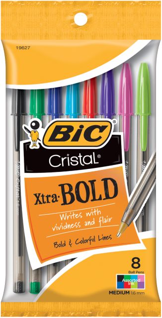 image of: BIC Xtra-Bold Cristal Pens- 8 pack