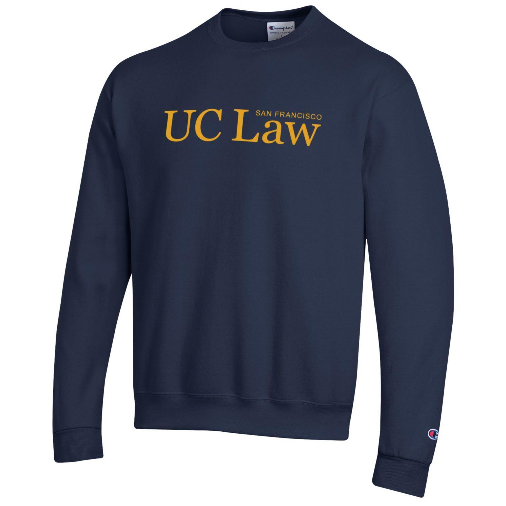 UC Law SF Unisex Fleece Crew Primary Logo; $41.99