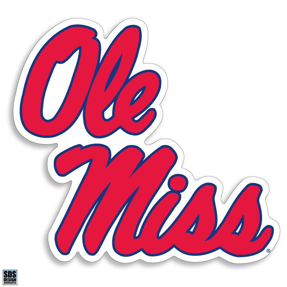 image of: Red Ole Miss Stacked Script Dizzler Sticker 2in