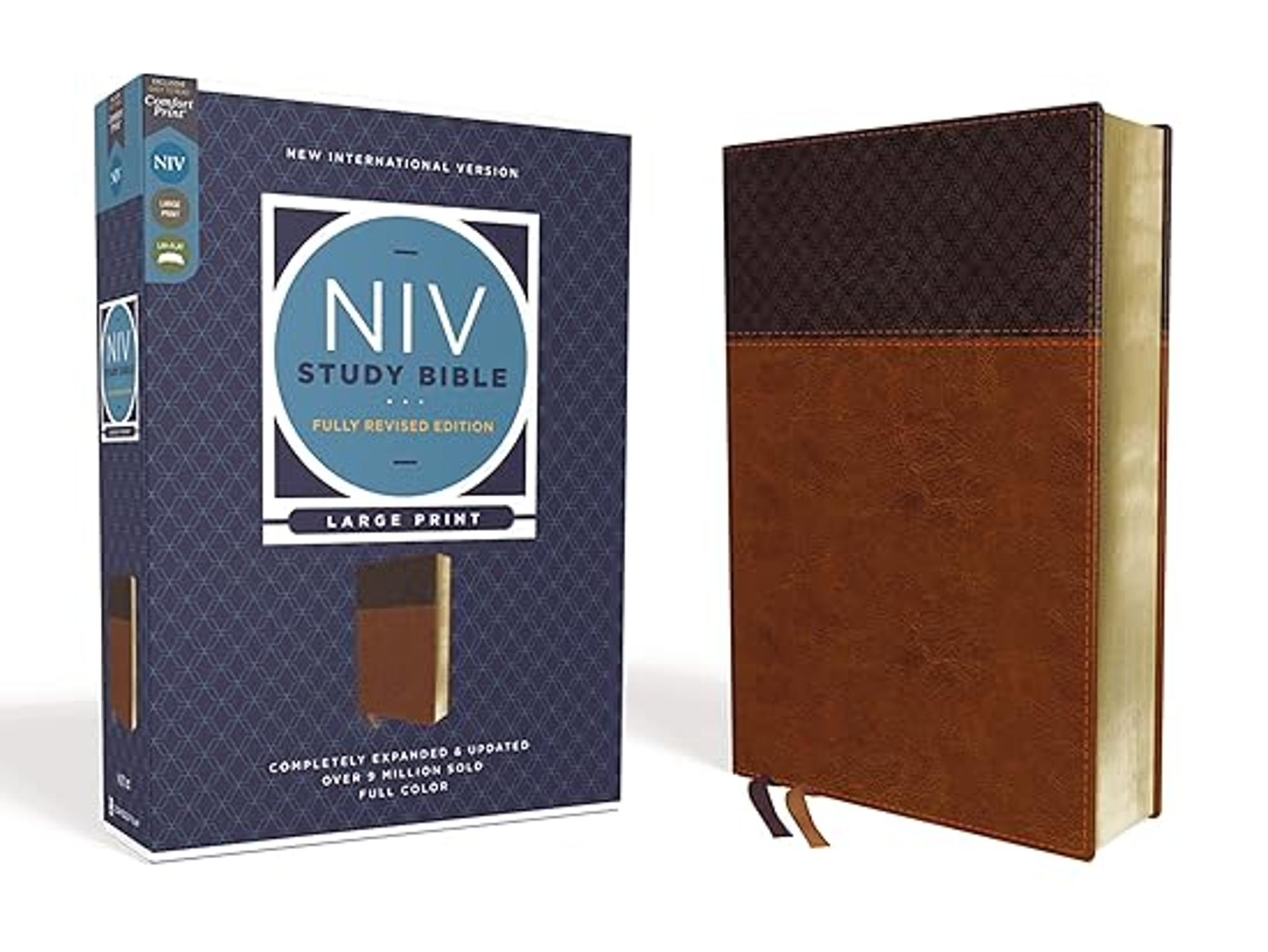 Cover image for NIV Study Bible Large Print Brown Leathersoft