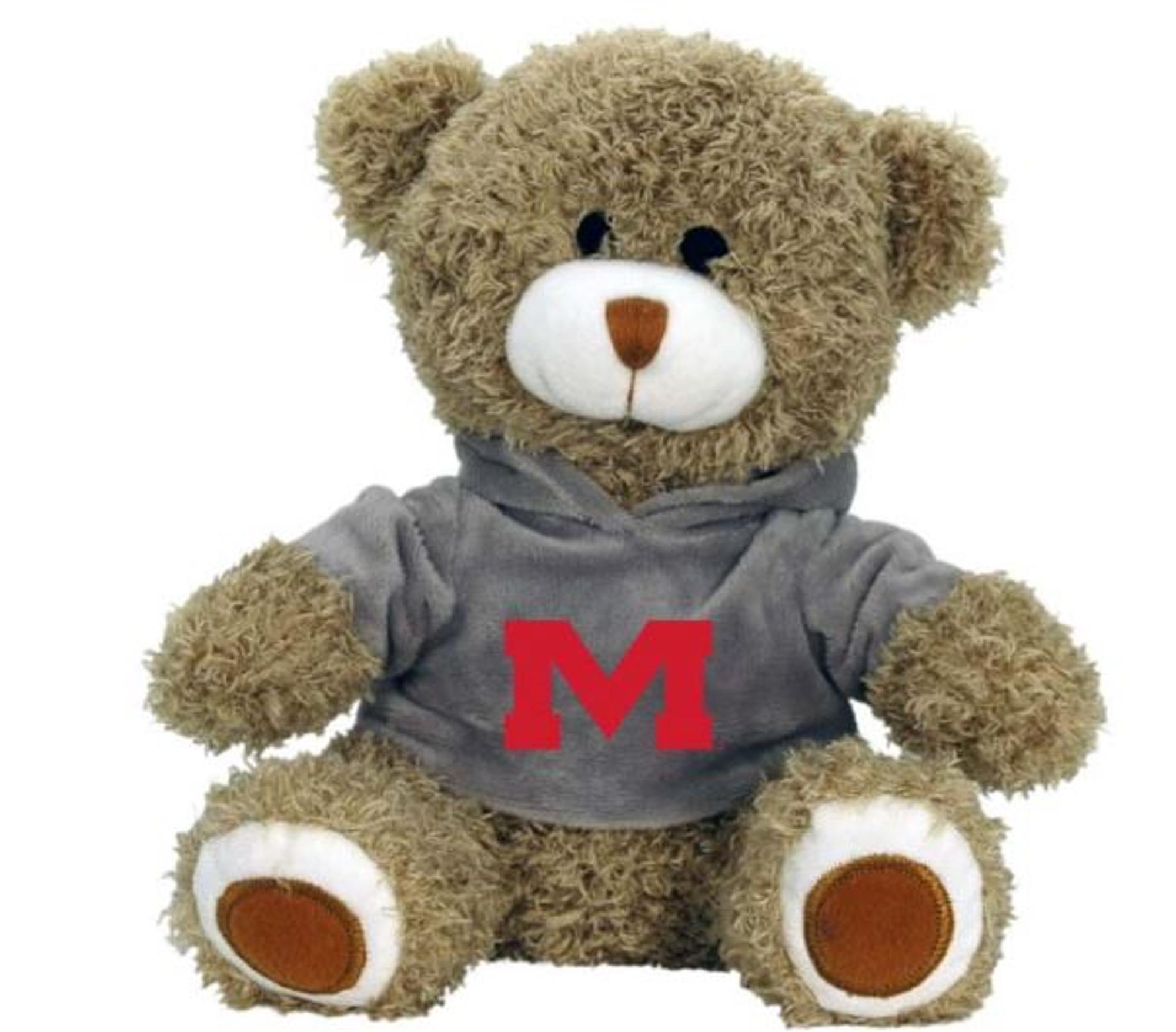 image of: Ole Miss M Plush Teddy Bear with Grey Hoodie 8in