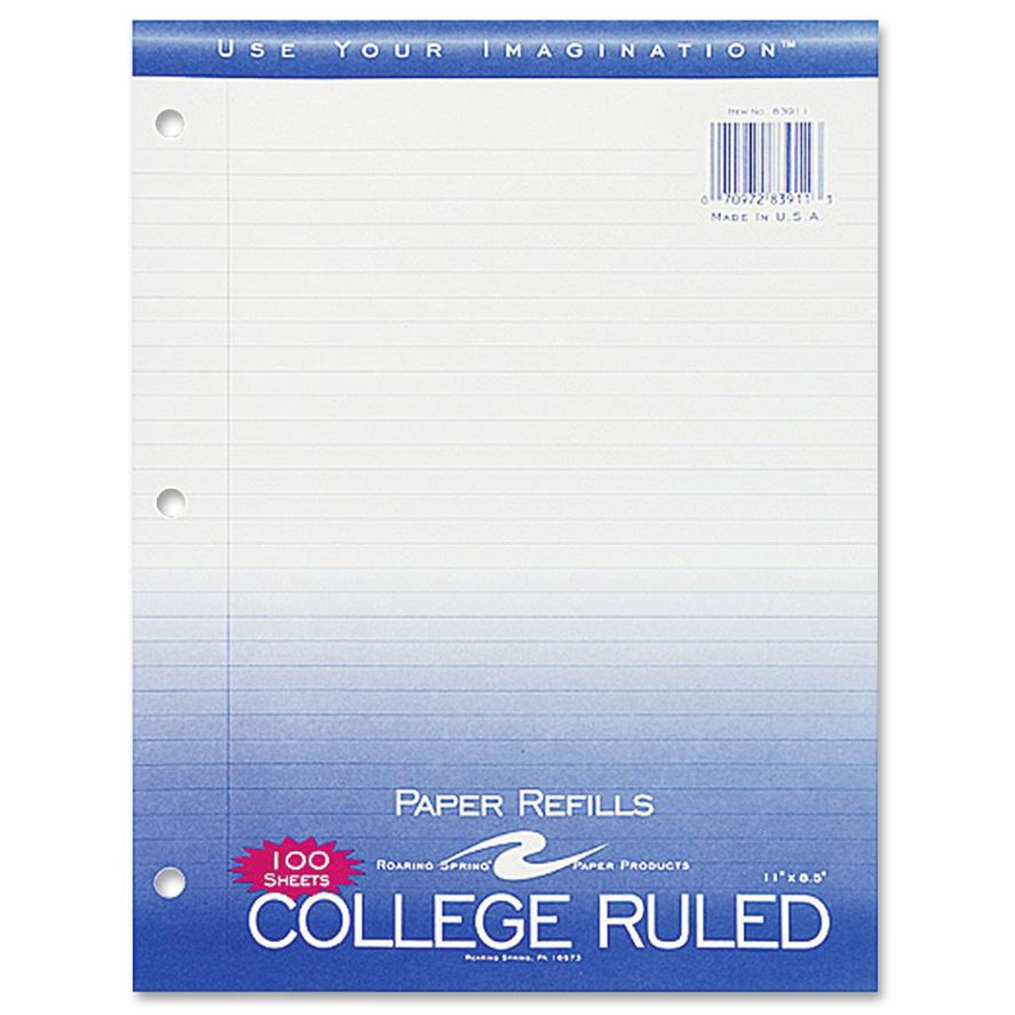 image of: Roaring Spring Filler Paper - White 8.5x11in 100Sht Bulk College Ruled
