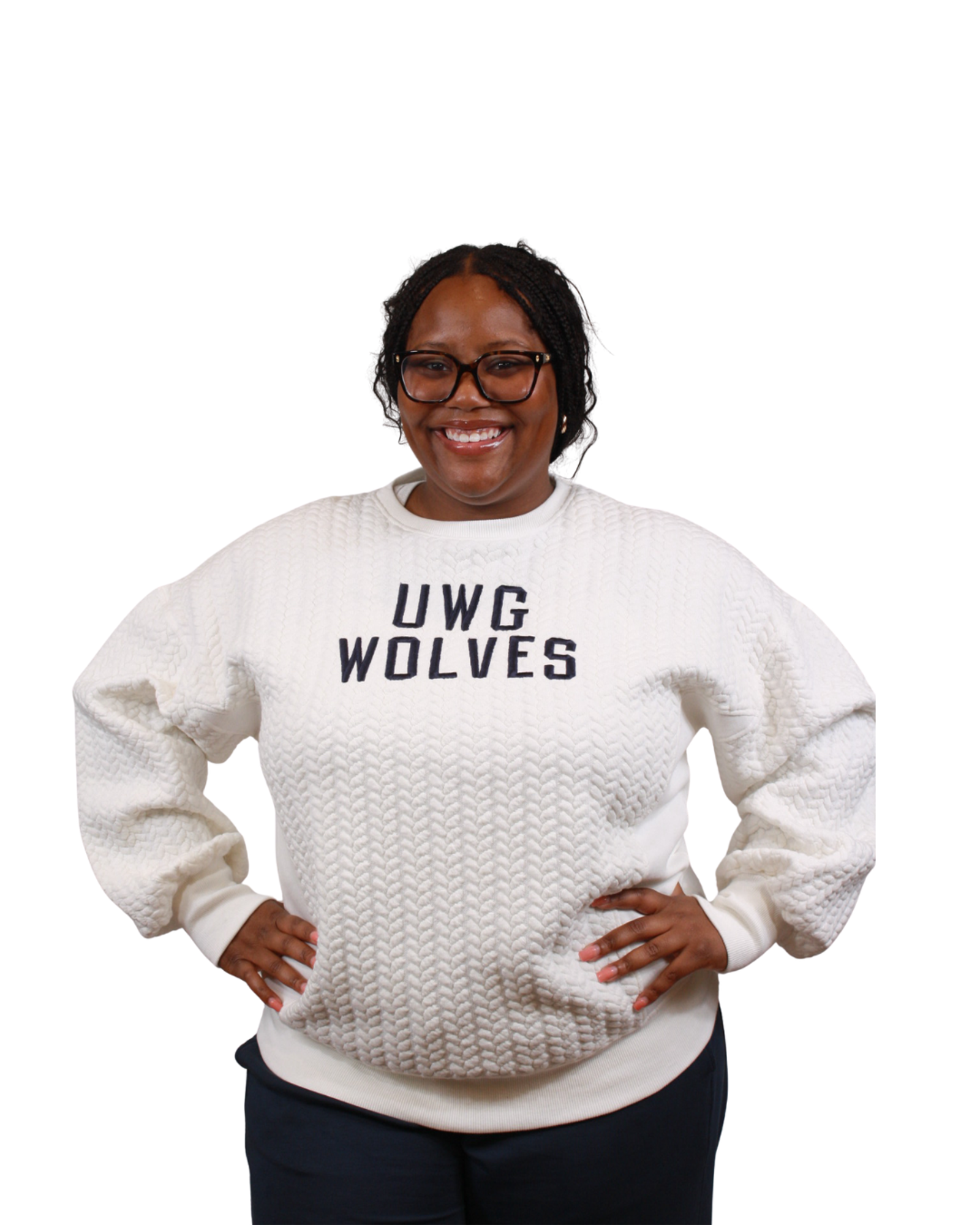 Product image 1 of 2 for WEST GEORGIA TEXT "ROXBURY" CABLE KNIT CREWNECK