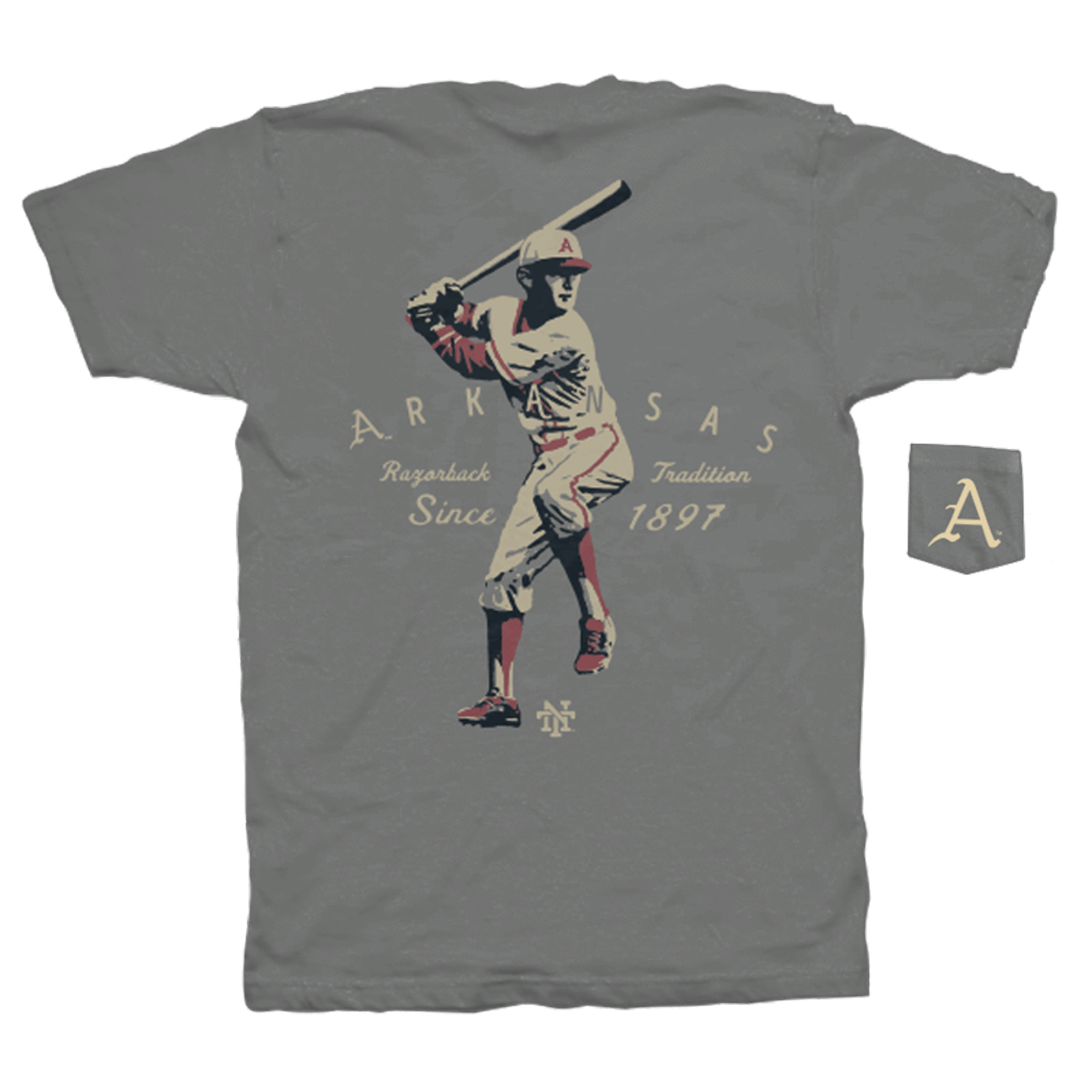 image of: zz-Arkansas Razorbacks Comfort Color Baseball Player Tee - Grey