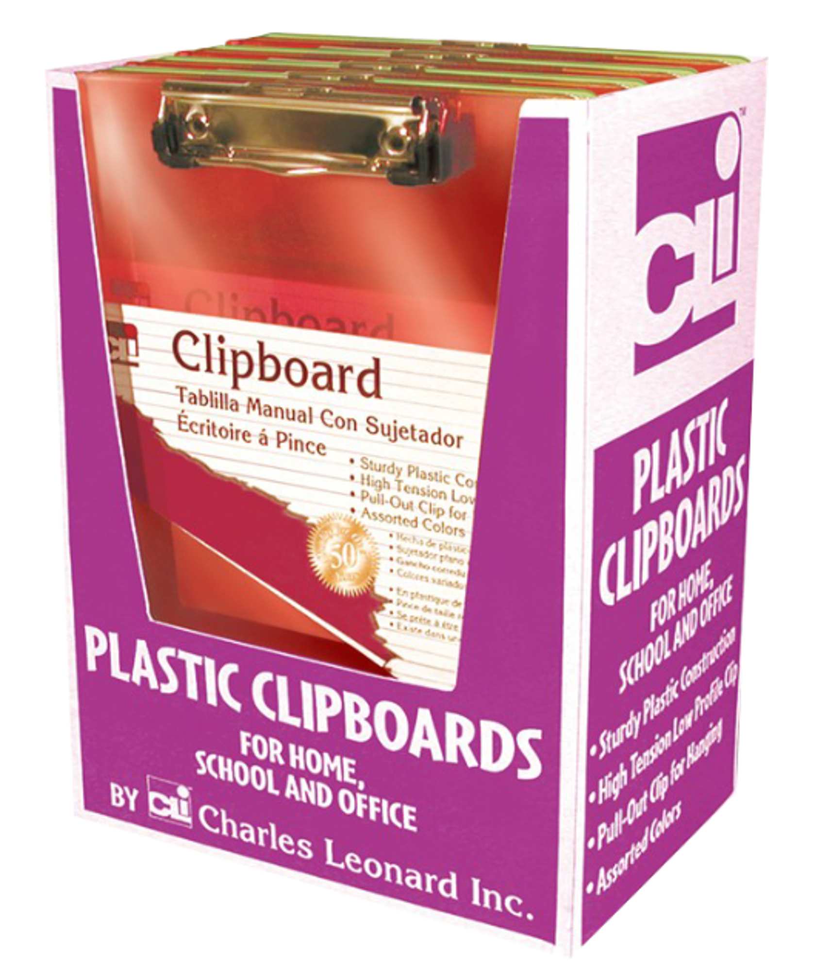 image of: Charles Leonard 9in x 12.5in Plastic Clipboard, Assorted Colors