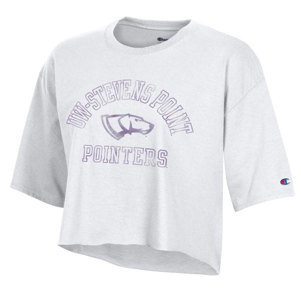 UWSP Women's Champion Boyfriend Crop Top, White; $34.98