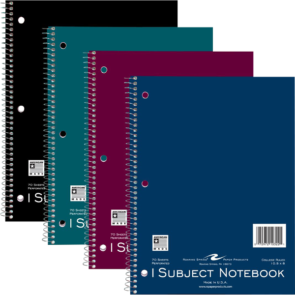 Roaring Spring 1 Subject College Ruled Notebook, Assorted Colors; $4.98