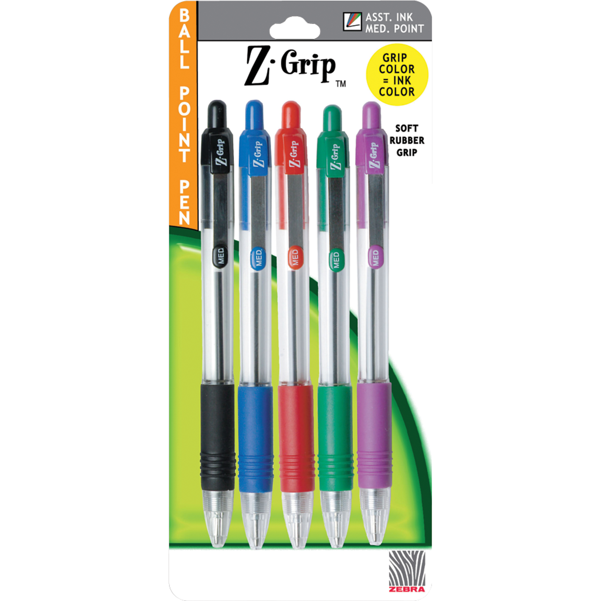image of: Zebra Z-Grip Flight 1mm Retractable Ballpoint Pen, 5 Pack