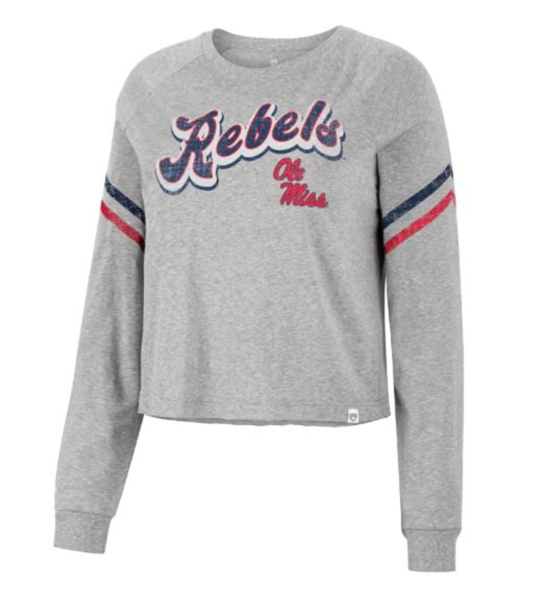 image of: Women's Ole Miss Love Actually Long Sleeve Crop Tee Heather Grey