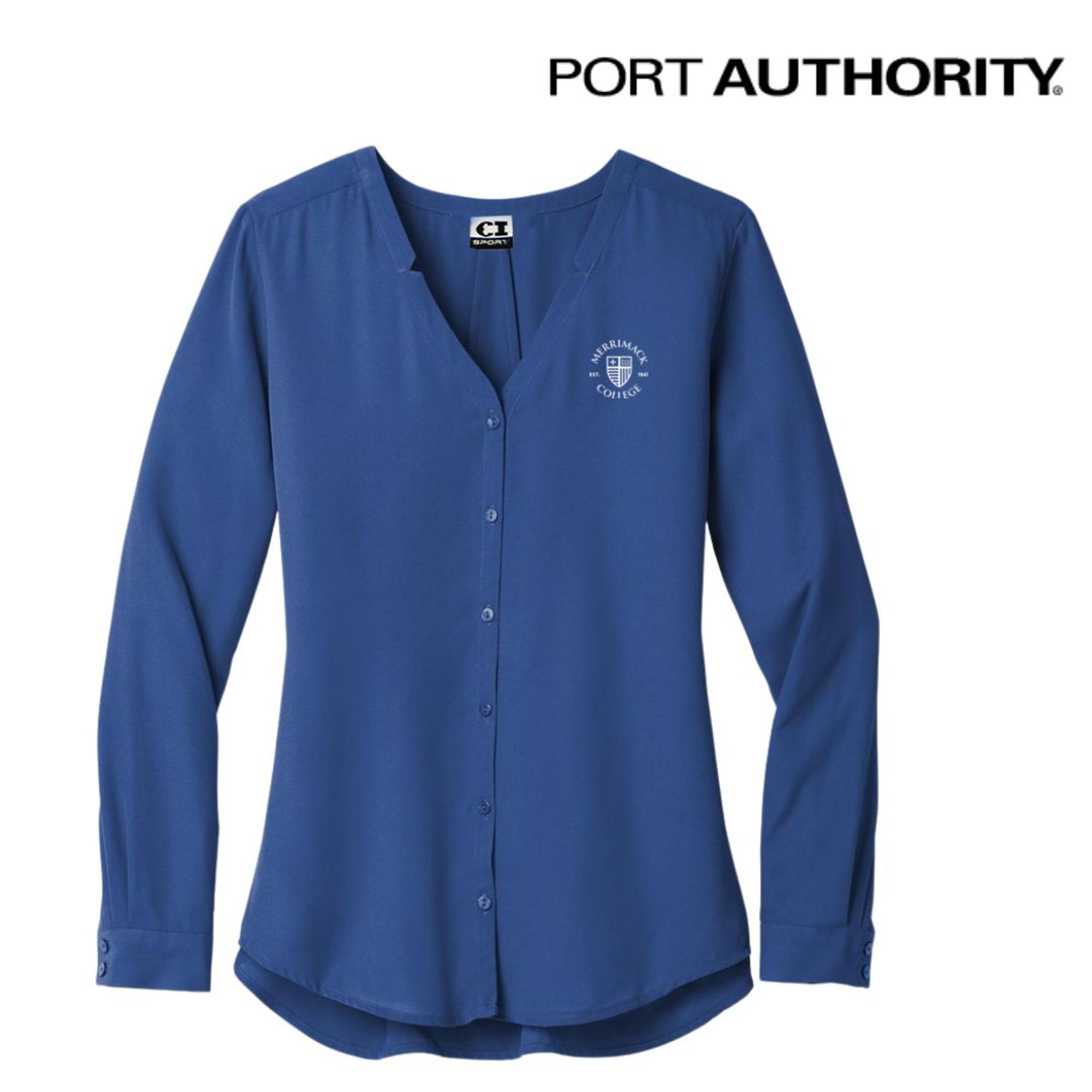 image of: Women's True Blue Long Sleeve Button-Front Blouse