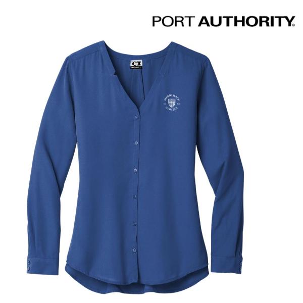 Women's True Blue Long Sleeve Button-Front Blouse; $79.99