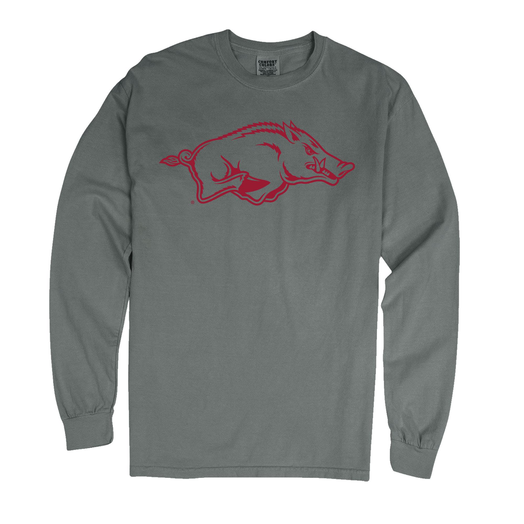 image of: Arkansas Razorbacks Comfort Color Running Hog Long Sleeve Tee - Grey