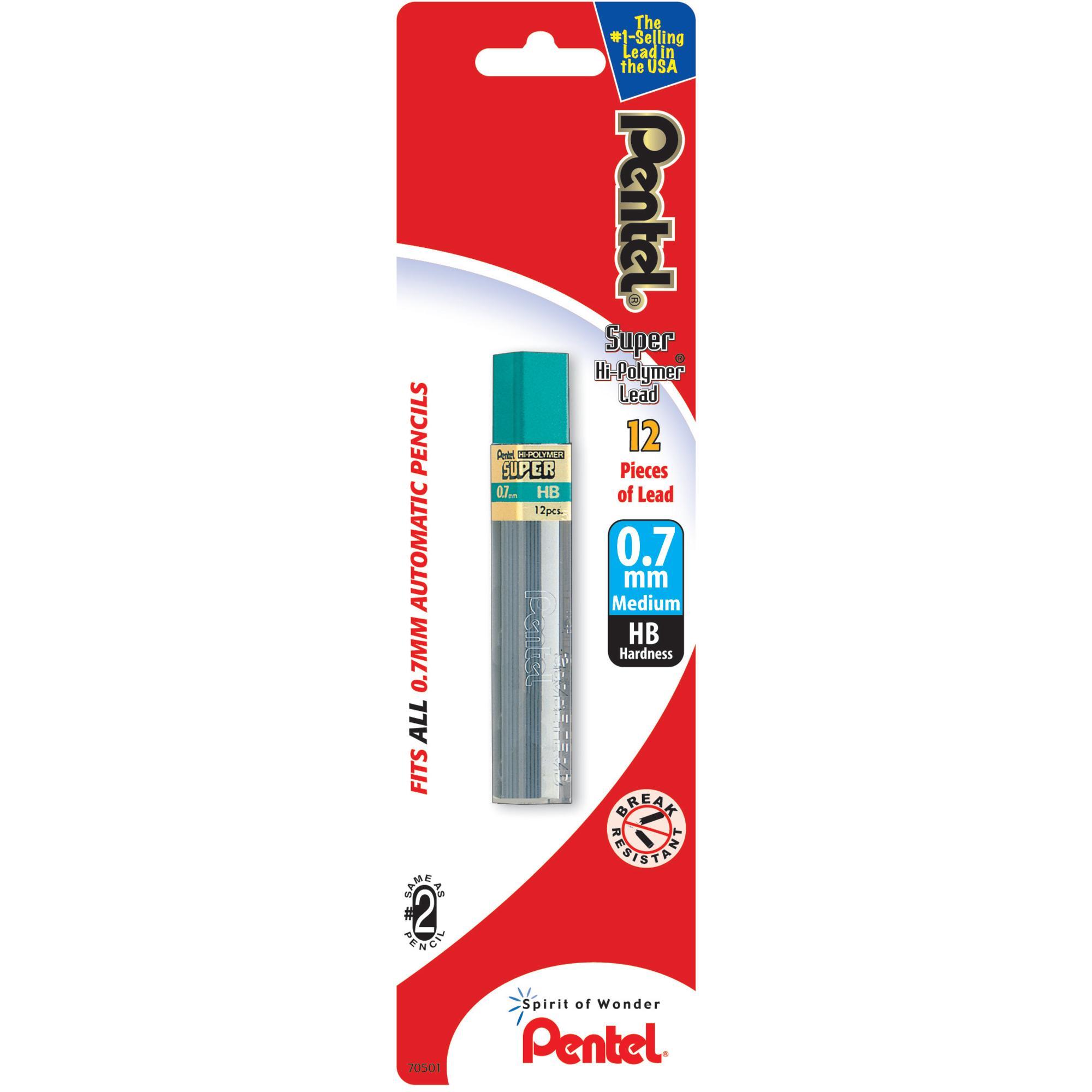 image of: Pentel Super Hi-Polymer Replacement Lead, Grey .7mm - 12pk