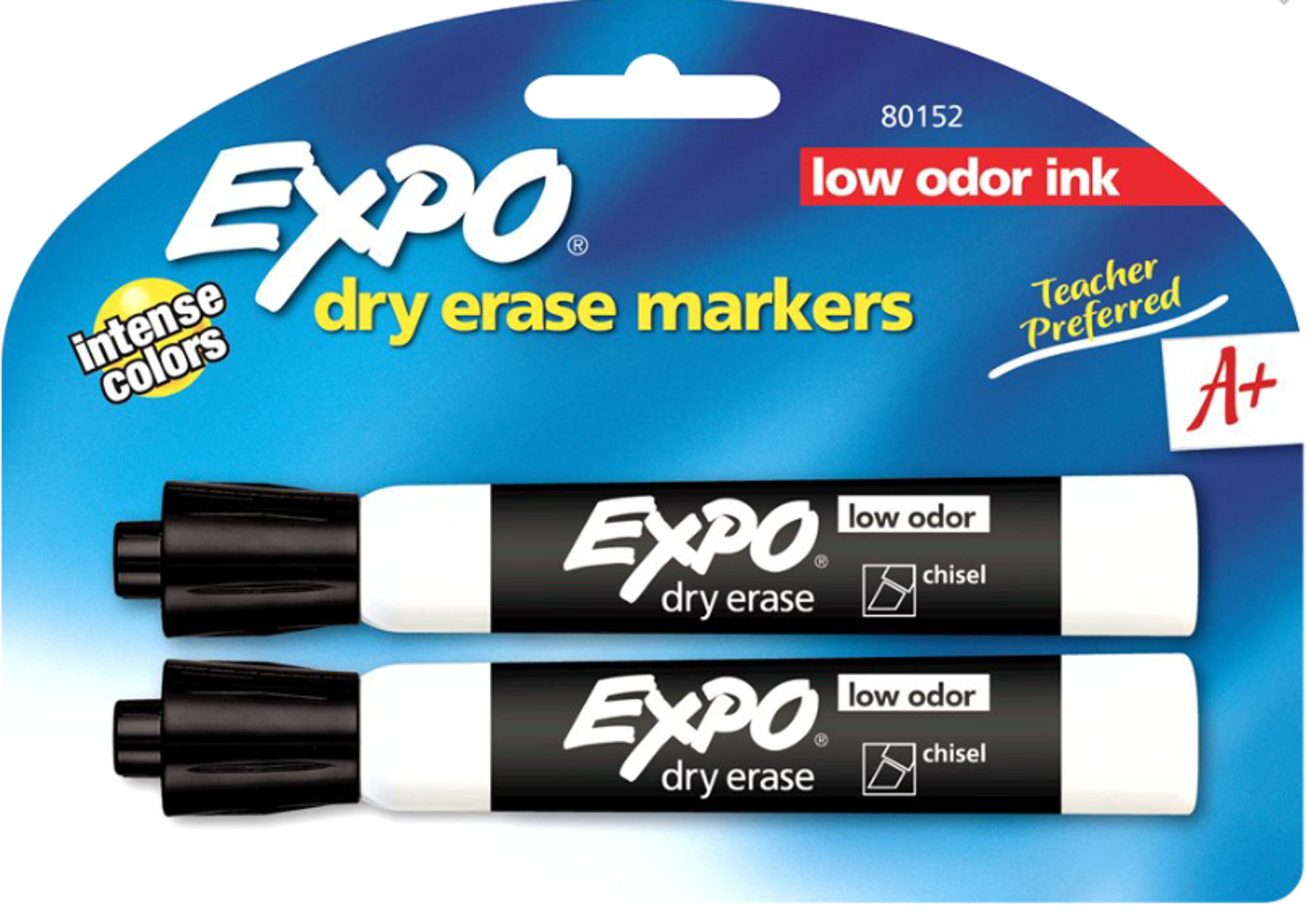 image of: Expo Low Odor Dry Erase Marker - Black, Chisel, 2pk