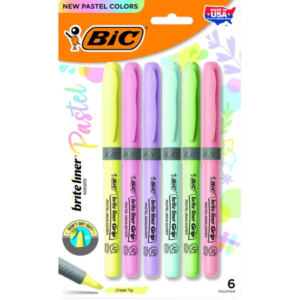 HIGHLIGHTER BRITELINER GRIP 6 PACK PASTEL; $8.49